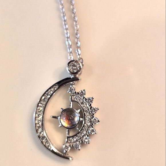 Celestial Silver Necklace with Moon and Star Pendant - Picture 1 of 9